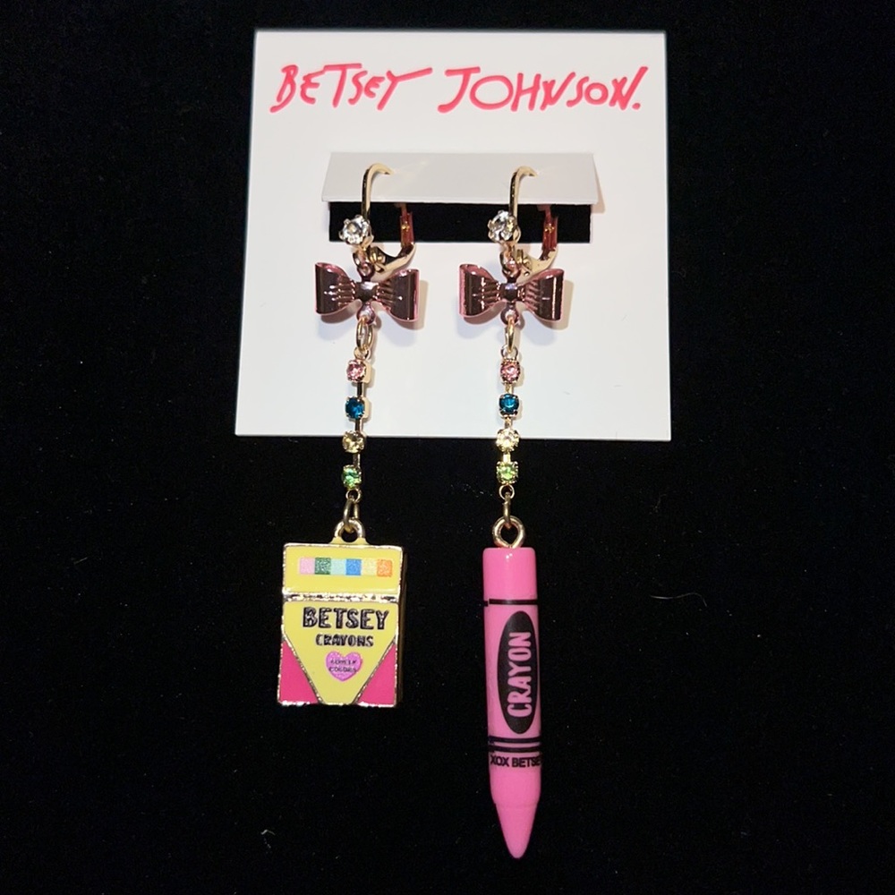 NEW Betsey Johnson Mismatch Crystal Crayon Earrings